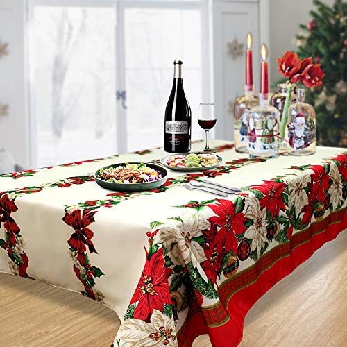 Product Cover YISENCE Christmas Engineered Printed Fabric Tablecloth for Rectangle Tables 60-Inch-by-120 Inch Xmas Party Decoration