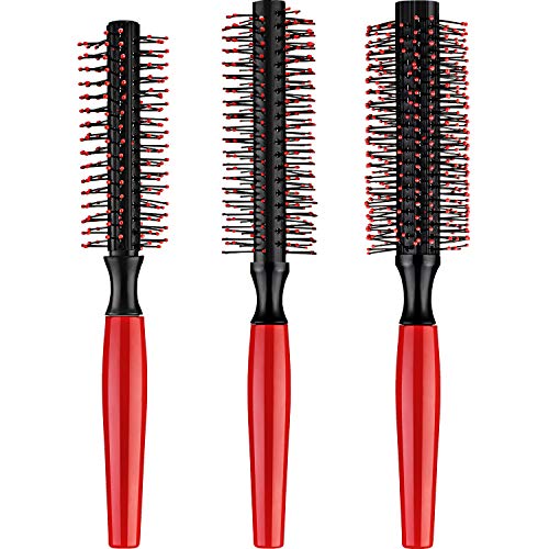 Product Cover 3 Pieces Mini Quiff Roller Mini Round Hair Brush Non-Slip Circle Anti-Static Rpm Quiff Roller for Women and Girls (Cylindrical Handle)