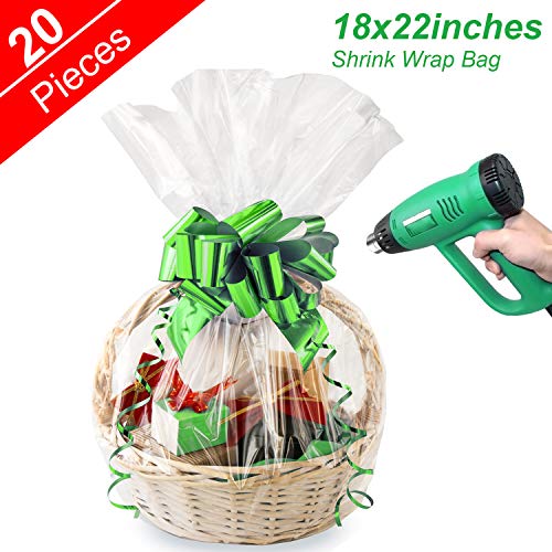 Product Cover Shrink Wrap Bags Clear Cellophane Bags for Christmas Hamper Basket and Gifts, 18x22 inches (20pack)