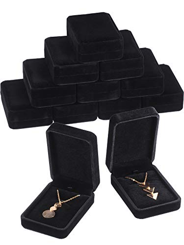 Product Cover Hicarer Black Velvet Pendant Necklace Case Classic Jewelry Gift Box for Wedding Christmas Thanksgiving Birthday Gift Displays Showcases Boxes (12 Pieces)