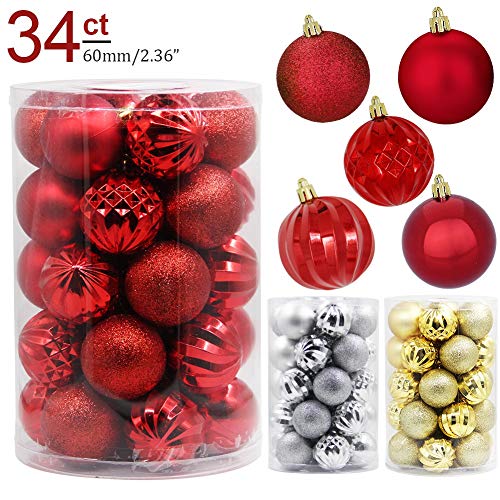 Product Cover Lulu Home Christmas Ball Ornaments, 34 Pack Xmas Tree Decorations Hanging Balls Red 2.36''