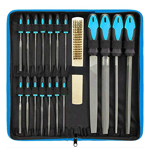 Product Cover 18 Piece Hand File Set High Carbon Steel Files Includes Flat Triangular Round Rasp Half Round File   and Needle Files Set with Anti Slip Rubber Handles For Woodwork, Metalwork, Leather,Model