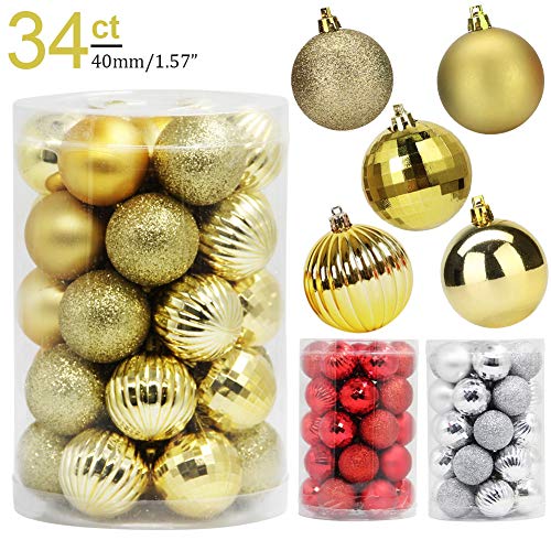 Product Cover Lulu Home Christmas Ball Ornaments, 34 Pack Xmas Tree Decorations Hanging Balls Gold 1.57''