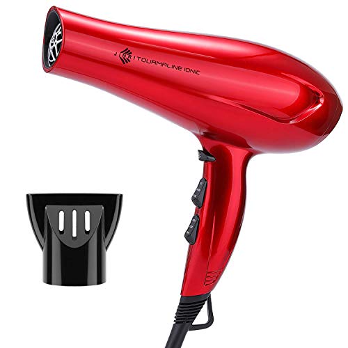 Product Cover 1875W Professional Tourmaline Hair Dryer, Negative Ionic Blow Dryer with Concentrator, Lightweight Low Noise DC Motor Fast Dry Hair Blow Dryers, Red Color
