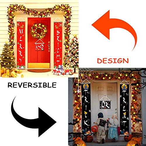 Product Cover Christmas Decorations Outdoor | Merry and Bright Christmas Decor for Front Door or Indoor Home Decor | Porch Decorations | Christmas Ornaments Welcome Signs (Halloween and Christmas)