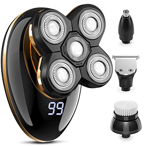 Product Cover Kibiy Electric Shavers for Men Bald Head Shaver LED Mens Electric Shaving Razors Rechargeable Cordless Wet Dry Rotary Shaver Grooming Kit with Clippers Nose Hair Trimmer Facial Cleansing Brush