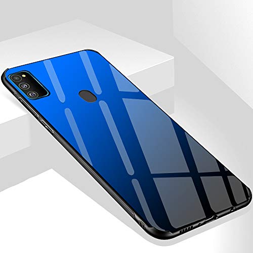 Product Cover TheGiftKart Luxurious Glass Back Case with Shockproof TPU Bumper Back Case Cover for Samsung Galaxy M30s (Blue & Black)