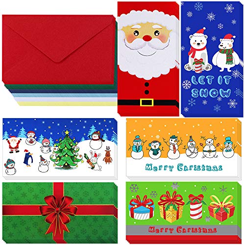 Product Cover Winlyn 36 Sets 6 Festive Designs Merry Christmas Money Gift Cards Holders Christmas Money Card Cash Card Holder Money Wallet Holiday Cards Glitter Foil Snowman Santa Winter Gift Cards with Envelopes