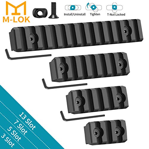 Product Cover GoldCam M-Lok Picatinny Rail, 3 5 7 13 Slots Mlok Aluminum Picatinny Rails Section Adapter for M LOK Systems with 9 T-Nuts, 9 Screws, 3 Allen Wrench - 4 Pack (M-LOK 3/5/7/13 Slots)