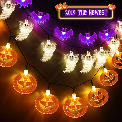Product Cover Set of 3 Halloween String Lights,60 LED Battert Operated String Lights Pumpkin/Ghgost/Bat -Perfect for Halloween Outdoor Yard Party Decorations
