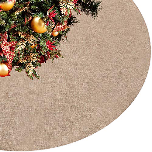 Product Cover Eilaysyum Christmas Tree Skirt - 48 inches Large Rustic Xmas Burlap Plain Tree Skirts for Holiday Party Christmas Decorations Indoor Outdoor (Jute)