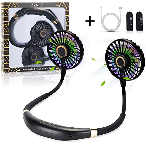Product Cover Zeniso Neck Fans Portable Rechargeable - Personal USB Mini Fan 3 Speeds Battery Operated Wearable Fan with Clip LED Lights Aromatherapy for Workout Sports Car Travel Camping Home Gift Set Cool Gadgets