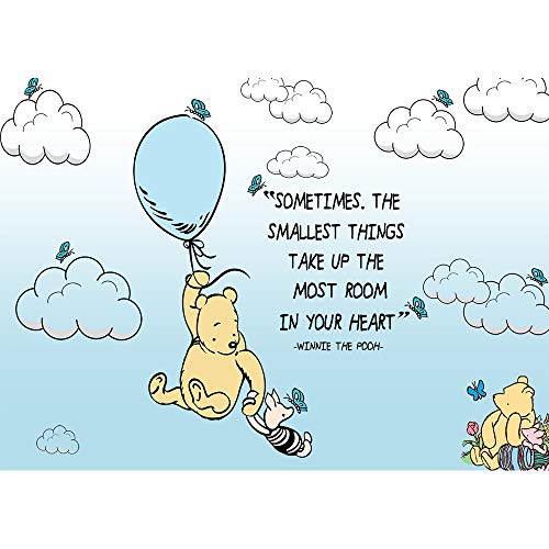 Product Cover Classic Winnie The Pooh Backdrop Baby Shower 7x5 Light Blue Background Hot Air with White Clouds Backgrounds for 1st Birthday Butterfly Vinyl Backgrounds Party Decoration