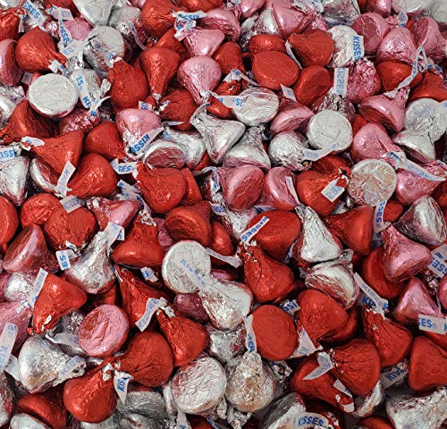 Product Cover Valentine's Day Milk Chocolate Candy Mix - Hershey's Kisses Red Silver Pink Foil, Bulk 2 Lbs