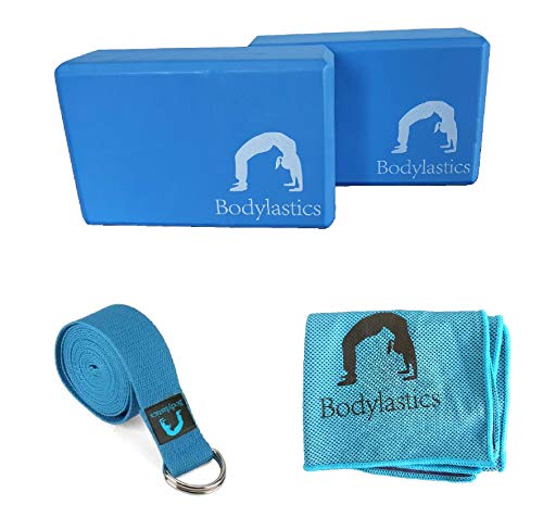 Product Cover Bodylastics Yoga Starter Kit Includes 2 Blocks Made of High Density EVA Foam, 6ft Stretching Strap with D-Ring & 3ft Cooling Towel