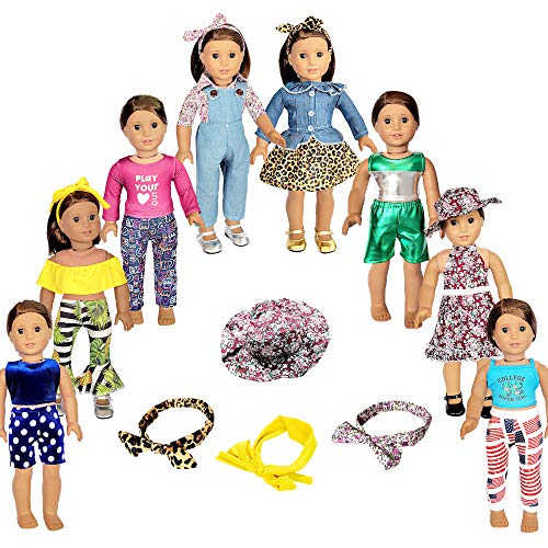 Product Cover American Doll Clothes fit American 18'' Girl Dolls, 19 pcs 18 inch Doll Accessories Including 8 Complete Sets of Clothing Outfits with Hair Bands and Cap