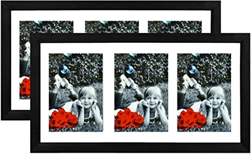 Product Cover Tasse Verre 8x14 Black Collage Multi 4x6 Picture Frame (2-Pack) - Black with HIGH Definition Glass Front - Frames Triple 3 Pictures with Mat or 8x14 Poster w/Out - Hanging Hardware Pre-Installed