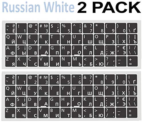 Product Cover Universal Russian-English Keyboard Stickers - 2 PCS - Replacement Ergonomic Cyrillic None Transparent PC Large White Lettering Black Background for Notebook Desktop Computer Laptops