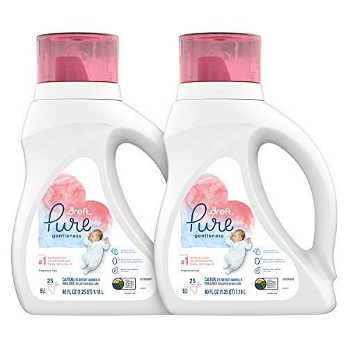 Product Cover Dreft Pure Gentleness Plant-Based Liquid Baby Detergent, Fragrance Free, Two 40 Fl Oz Bottles, 50 Total Loads