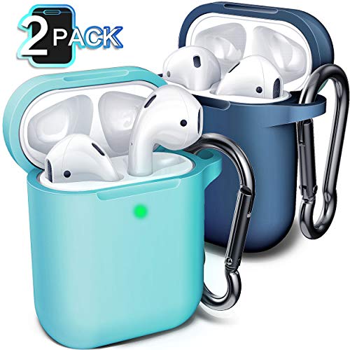 Product Cover Compatible AirPods Case Cover (2 Pack) Silicone Protective Skin for AirPods Charging Case 2 & 1 [Front LED Visible] (Sky Blue&Aqua Blue)
