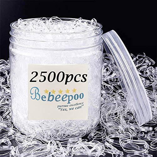 Product Cover Clear Elastic Hair Bands，BEBEEPOO 2500pcs Mini Hair Rubber Bands with a Box, Soft Hair Elastics Ties Bands 2mm in Width and 30mm in Length-Hair Elastics - STRONG - REUSEABLE