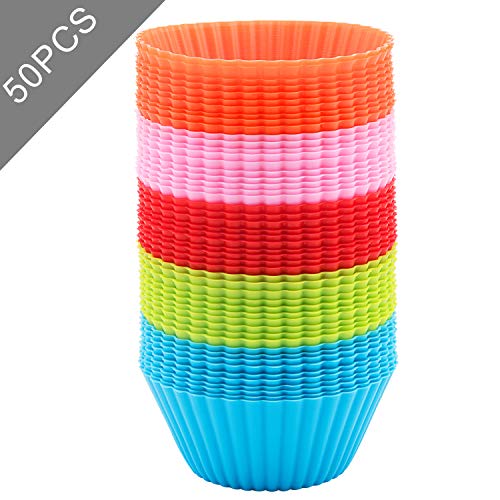 Product Cover Silicone Cupcake, 50 PCS Baking Cups Liners, Reusable Non-stick Muffin Cups Cake Molds Standard, Multi-color