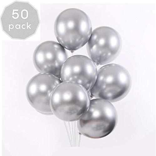 Product Cover EKKONG 50PCS Metallic Ballons,Party Balloons,12 Inch Shiny Balloons Metal Party Latex Balloons for Birthday Wedding Baby Christmas Decorations (50 Pieces, Silver) (Silver)