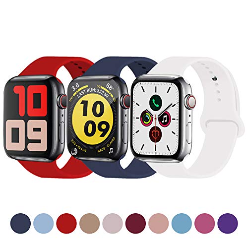 Product Cover Idon 3-Pack Sport Band Compatible for Apple Watch Band 38MM 40MM S/M, Soft Silicone Sport Bands Replacement Strap Compatible with iWatch Apple Watch Series 5/4/3/2/1, White + Midnight Blue + Red
