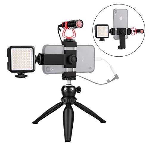 Product Cover Smartphone Video Microphone Kit with LED Light,Phone Holder,Tripod Vertical & Horizontal Vlog YouTube Filmmaker Video Kit for iPhone 7 8 X XS MAX 11 Pro Samsung Huawei