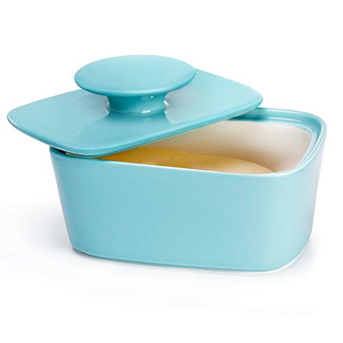 Product Cover Sweese 321.102 Large Butter Dish with Lid, Porcelain Butter Keeper Container - Perfect for East Coast, West Coast Butter and Kerrygold Butter - Turquoise