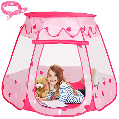 Product Cover WloveTravel Princess Castle Play Tent for 1 Year Old Girl Gifts,Kids Pop Up Play Tent w/ Headband,Foldable & Portable w/ a Zipper Carrying Bag, As Playhouse & Ball Pit for Indoor Outdoor,Pink