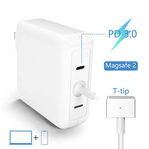 Product Cover MacBook Air Charger, 45W T-Tip Magsafe 2 Laptop Adapter Compatible with MacBook Air 11-Inch and 13-Inch | USB C 18W PD Charger |Charge Phone,Mac from One Plug Point |Mac Charger Power Adapter