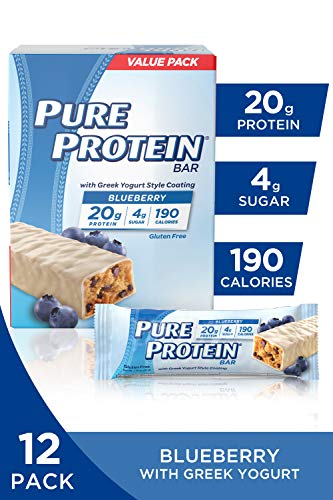Product Cover Pure Protein Bars, High Protein, Nutritious Snacks to Support Energy, Low Sugar, Gluten Free, Blueberry Greek Yogurt, 1.76oz, 12 Pack