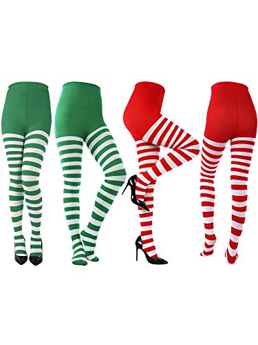 Product Cover Sumind 4 Pairs Christmas Striped Tights Full Length Tights Thigh High Stocking for Christmas Halloween Costume Accessory (Color Set 6)