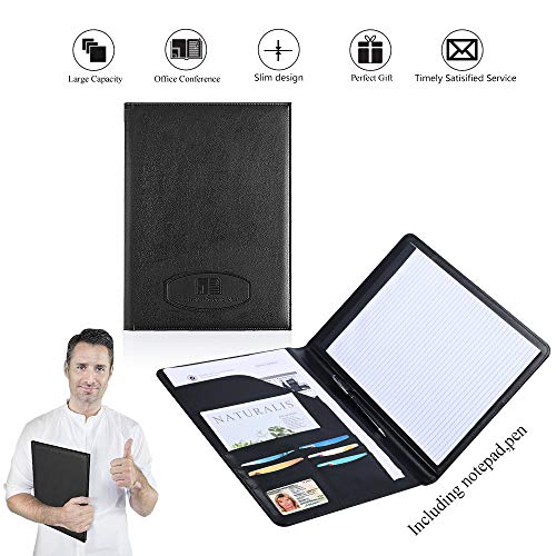 Product Cover Leather Portfolio Folder Padfolio for Business School Office Conference Presentation Interview, Leather Resume Padfolio Folder Organizer for Men Women with Notepad and Pen