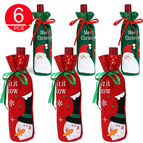 Product Cover 6 Pcs Christmas Wine Bottle Covers - Santa Snowman Sweater Wine Bottle Dress for Party Decorations