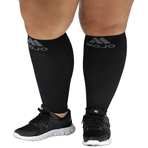 Product Cover 3XL Mojo Compression Plus Size Wide Calf Compression Sleeves Unisex - Footless, XXX-L, Black - 20-30mHg 1 Pair