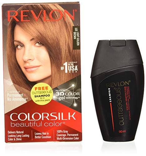 Product Cover Revlon Colorsilk Hair Color Light Golden Brown 5G 200g with Free Outrageous shampoo 90 ml