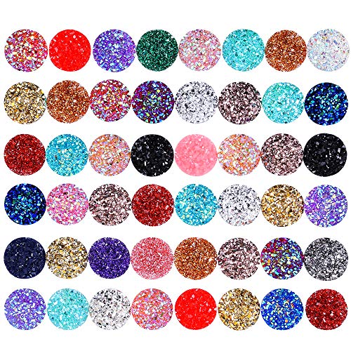 Product Cover PP OPOUNT 150 Pieces 12mm Round Flat Back Resin Mix Shinny Color Cabochon Cameo for Jewelry Making, DIY Craft