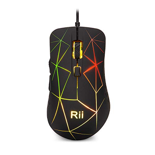Product Cover Rii Ergonomic Wired Mouse,5-Button USB Wired Optical Mouse Optical Mice,4 Adjustable DPI Levels,7 Colors RGB LED Breathing Light for Notebook,PC,Laptop,Computer,MacBook-Black