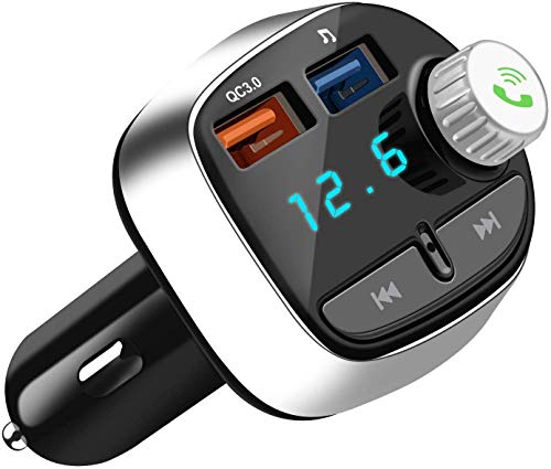 Product Cover Bluetooth 5.0 FM Transmitter for Car, ACLIN QC3.0 Wireless Bluetooth FM Radio Adapter and Receiver, Hands-Free Calling, Car Charger with 2 USB Ports, Music Player Support TF Card, USB Flash (Black)