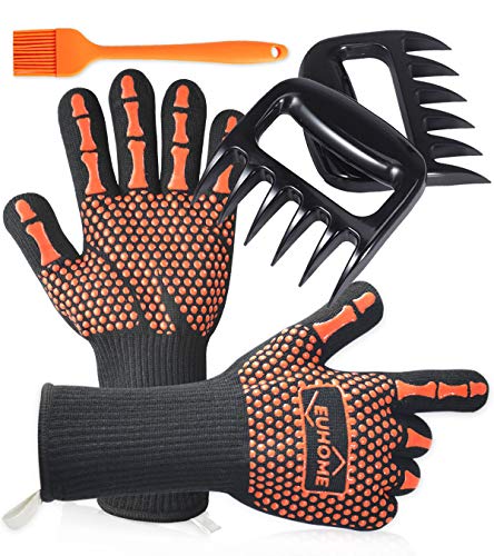 Product Cover EUHOME 3 in 1 Grilling Set Accessories with EN407 Certified 1472 Extremely Heat Resistant Gloves BBQ, Grill Brush & BBQ Bear Claws. Perfect Gift for Grill, Baking, Christmas, Thanksgiving