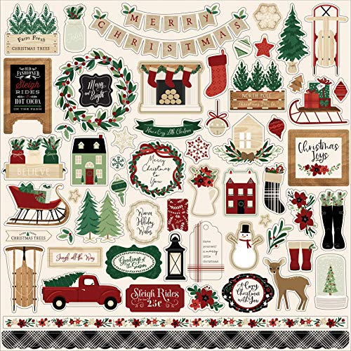 Product Cover Echo Park Paper Company ACC189014 A Cozy Christmas Element Sticker, red, Green, Black, tan, Woodgrain