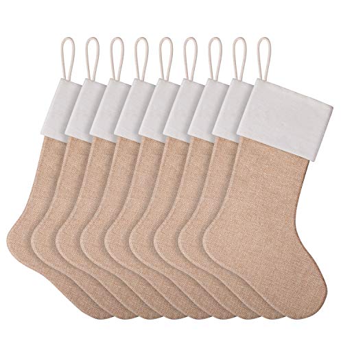 Product Cover favide 9 Pieces Christmas Burlap Stockings Xmas Fireplace Hanging Stockings for Christmas Decoration DIY Craft (Color Set 2, 9)