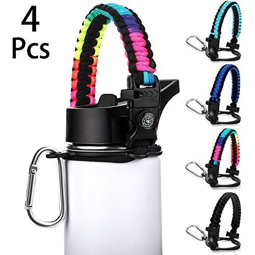 Product Cover 4 Pack Paracord Handle Survival Strap Cord with Safety Ring and Buckles Compatible ，Water Bottle Handle for Hydro Flask Wide Mouth Bottles, Paracord Strap Carrier， Bottle Accessories for Hiking