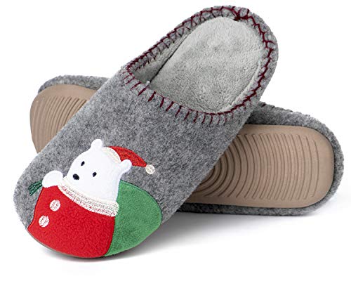 Product Cover Womens Cute Animal Slippers Memory Foam Warm Cozy Comfortable Home House Shoes Non-Slip Grey Bear Large