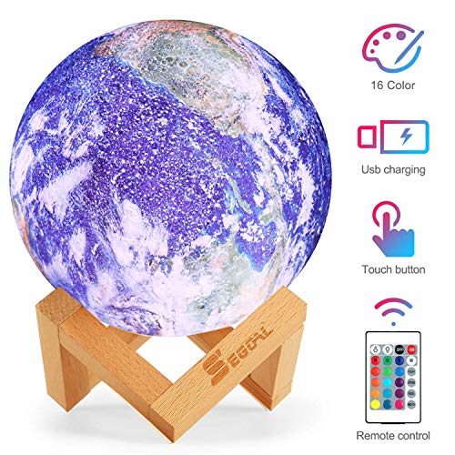 Product Cover Earth Lamp Moon Light Kids Night Light Galaxy Lamp 16 Colors LED 5.9 Inch 3D Moon Lamp with Wood Stand, Touch & Remote Control & USB Rechargeable Light Perfect Gift for Baby Girls Boys Lover Friends