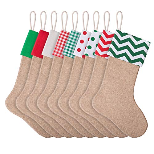 Product Cover favide 9 Pieces Christmas Burlap Stockings Xmas Fireplace Hanging Stockings for Christmas Decoration DIY Craft (Color Set 1, 9)