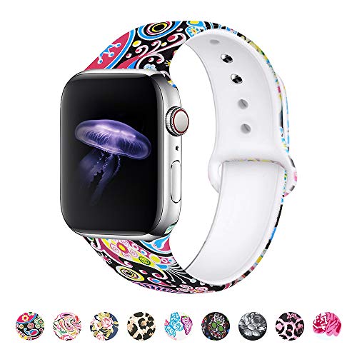 Product Cover MITERV Compatible with Apple Watch Band 38mm 40mm Soft Silicone Fadeless Pattern Printed Replacement Bands for iWatch Series 1,2,3,4,5 Colorful Jellyfish S/M
