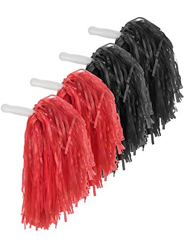 Product Cover Pangda 12 Pack Cheerleading Pom Poms Sports Dance Cheer Plastic Pom Pom for Sports Team Spirit Cheering (Red and Black)